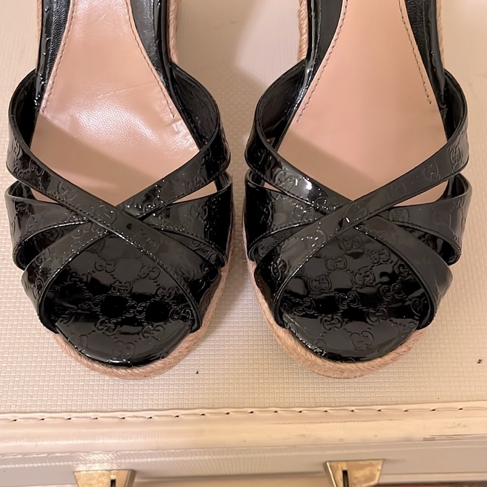 Gucci Monogram Vernice Microguccissima Espadrille Wedges - Picture 10 of 12